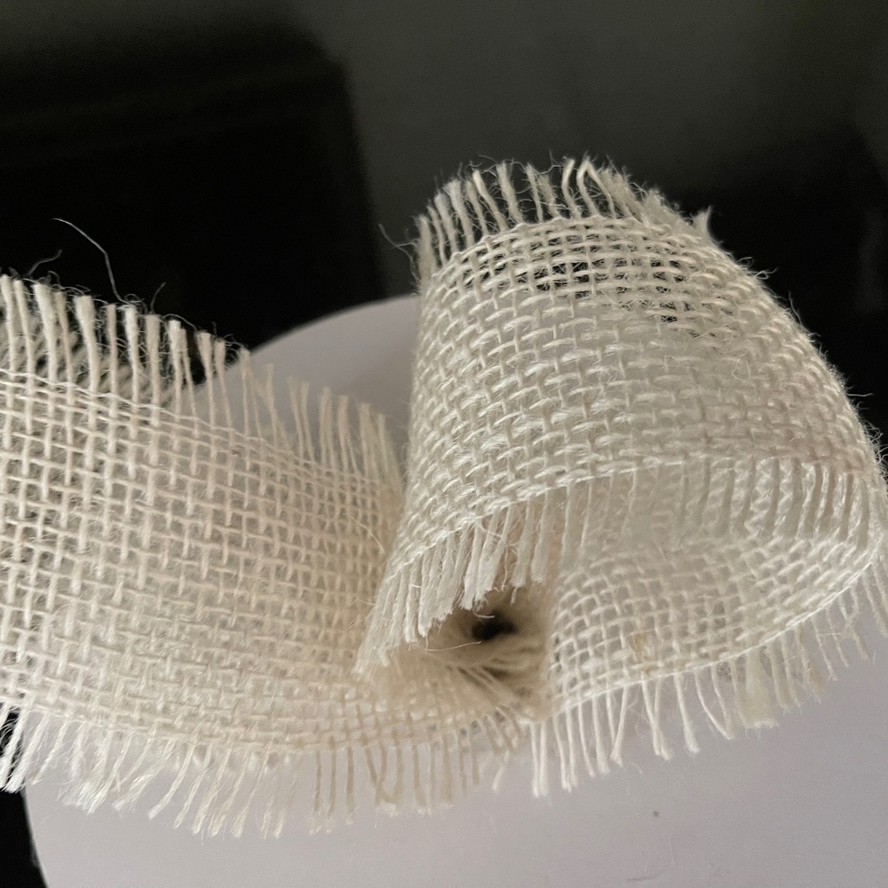 2.5" IVORY BURLAP Ribbon  15 yards Gorgeous “FRINGED EDGE” Luxe soft Neutral